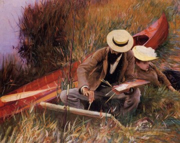 Paul Helleu esquissant avec sa femme John Singer Sargent Peinture à l'huile
